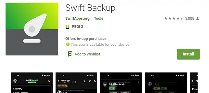 Swift backup app android