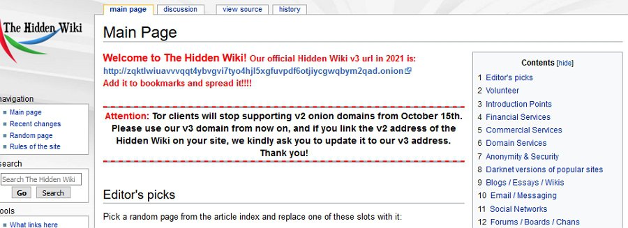Hidden Wiki onion site