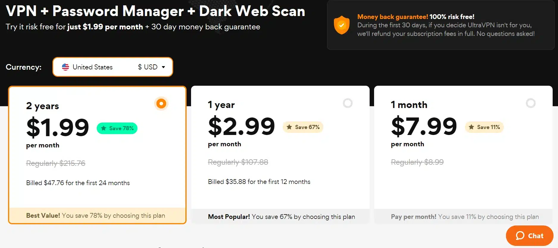 ultra vpn pricing screenshot