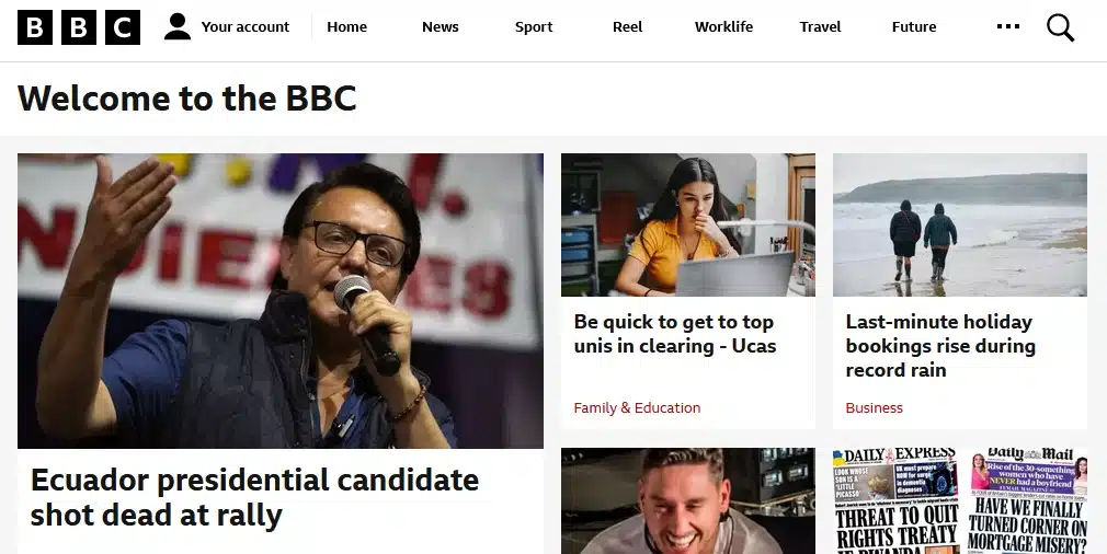 Screenshot of the BBC News .onion site