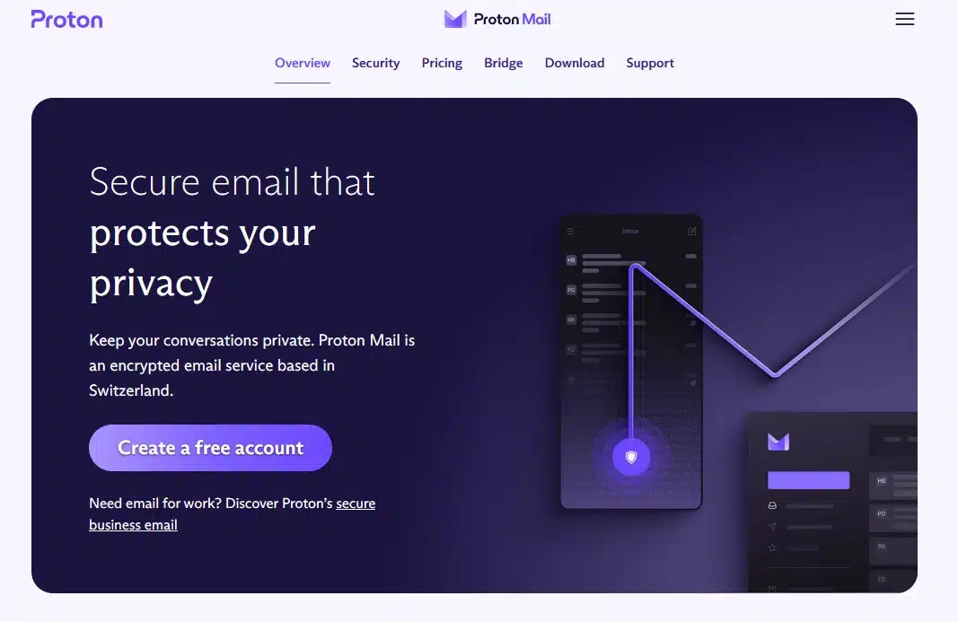 Screenshot of ProtonMail's .onion homepage