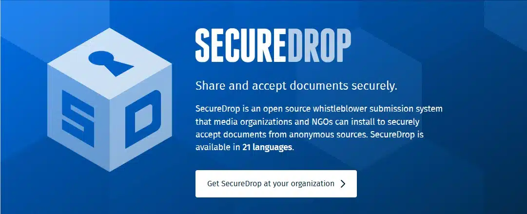 Screenshot of SecureDrop's main page banner