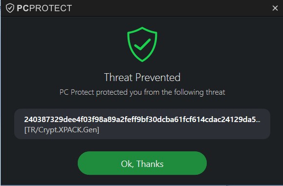 PCProtect Threat Detected