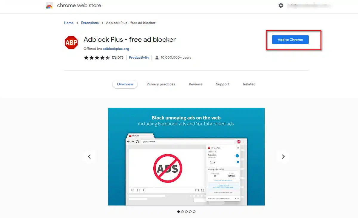 Adblock Plus Chrome Extension Page