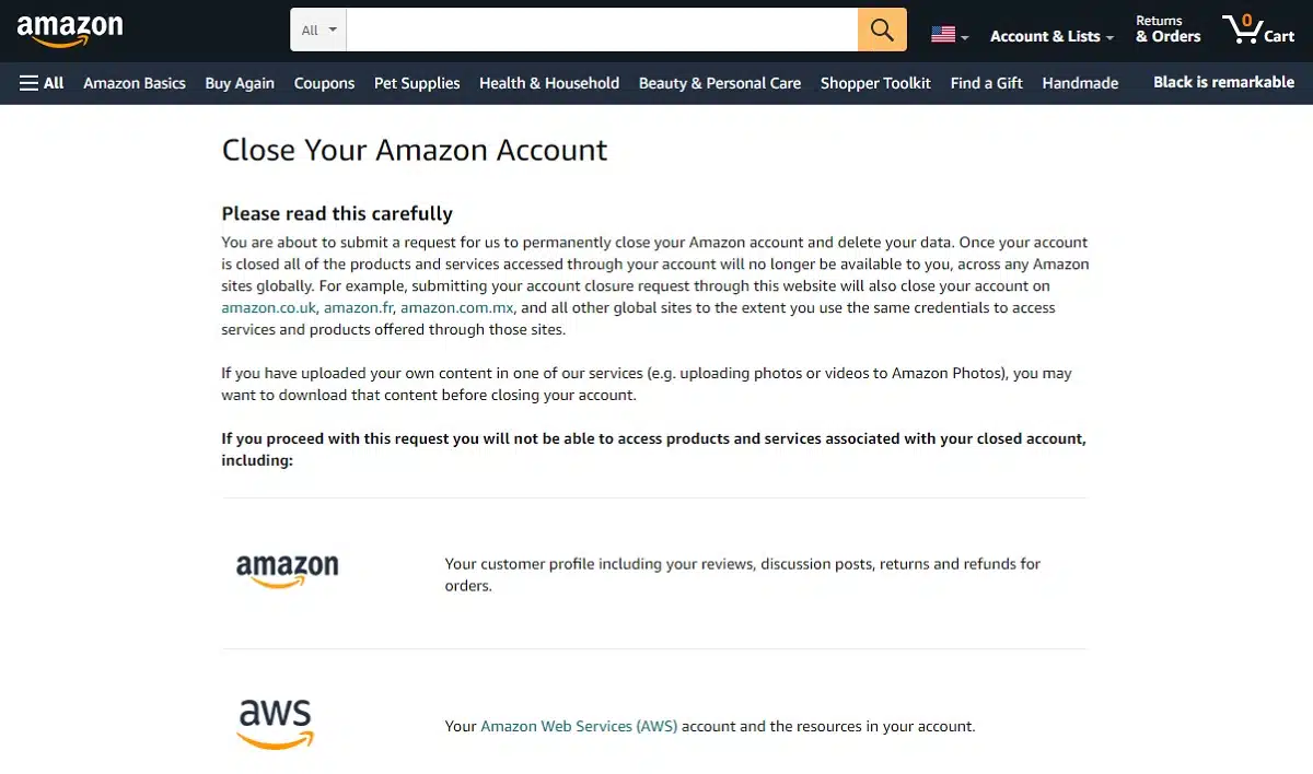 Close your Amazon account