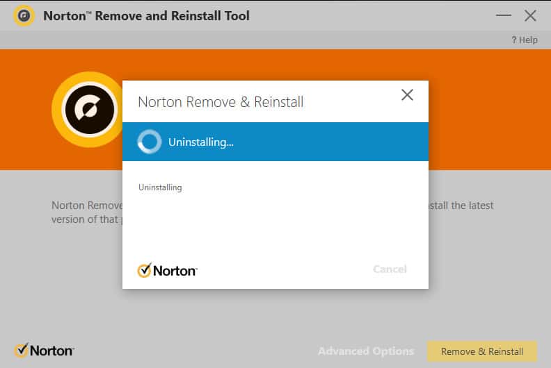 Norton remove and reinstall processing