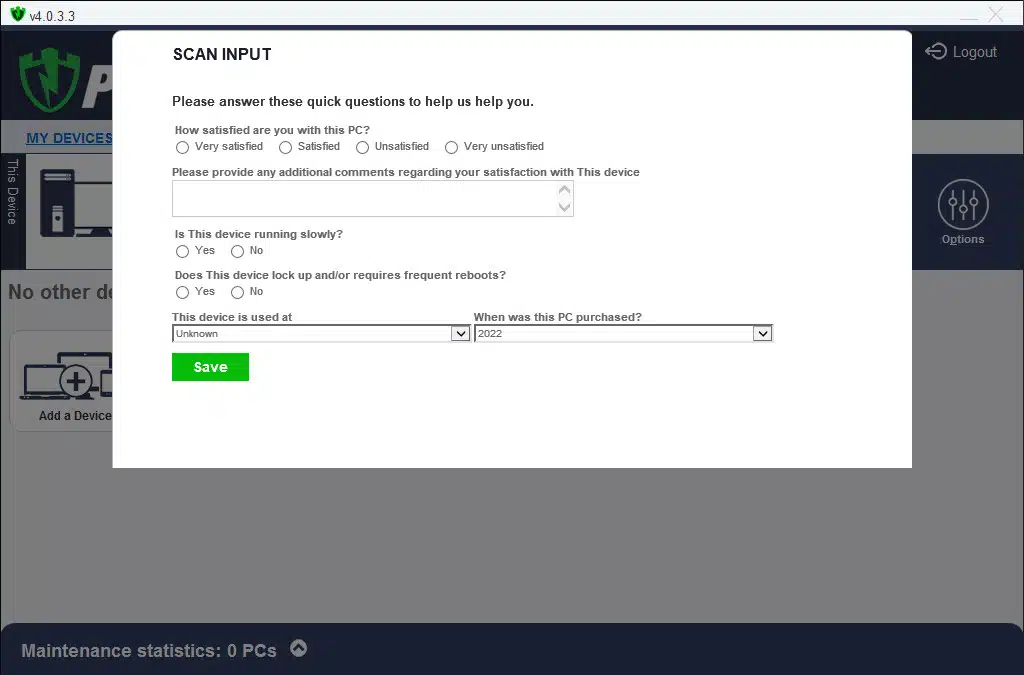 PC Matic feedback form