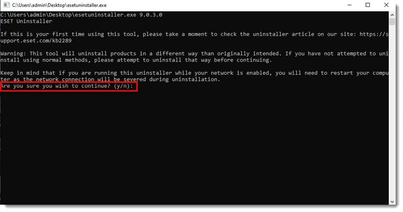ESET uninstaller for Windows command line 1