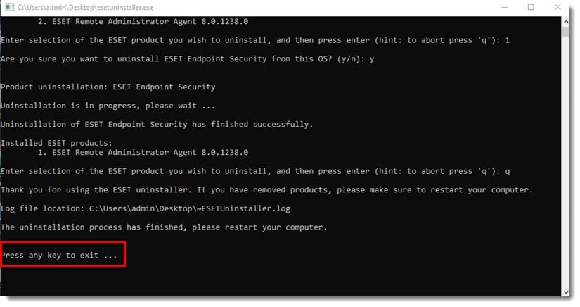 ESET uninstaller for Windows command line 6