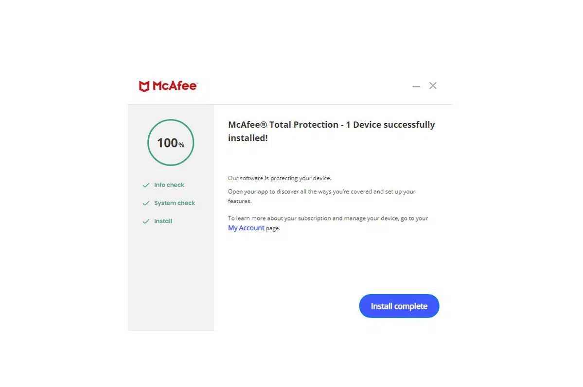 McAfee install complete