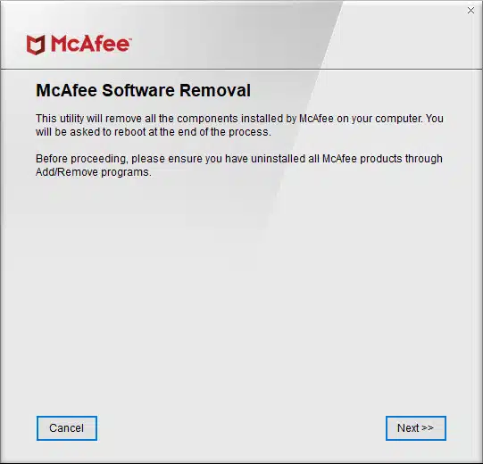 McAfee software removal tool