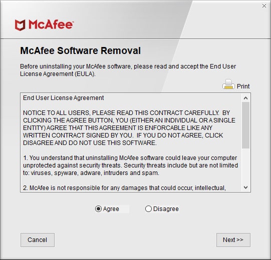 McAfee software removal tool license