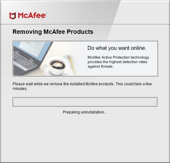 McAfee software removal tool processing