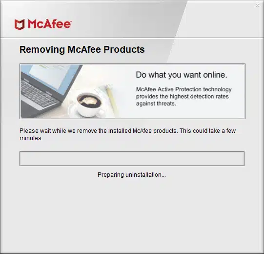 McAfee software removal tool processing