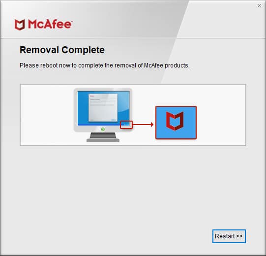 McAfee software removal tool restart