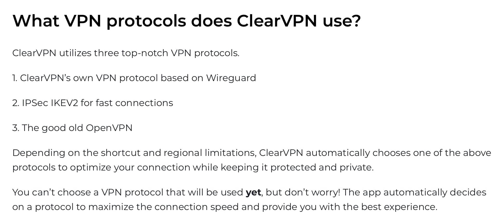 ClearVPN - VPN Protocols