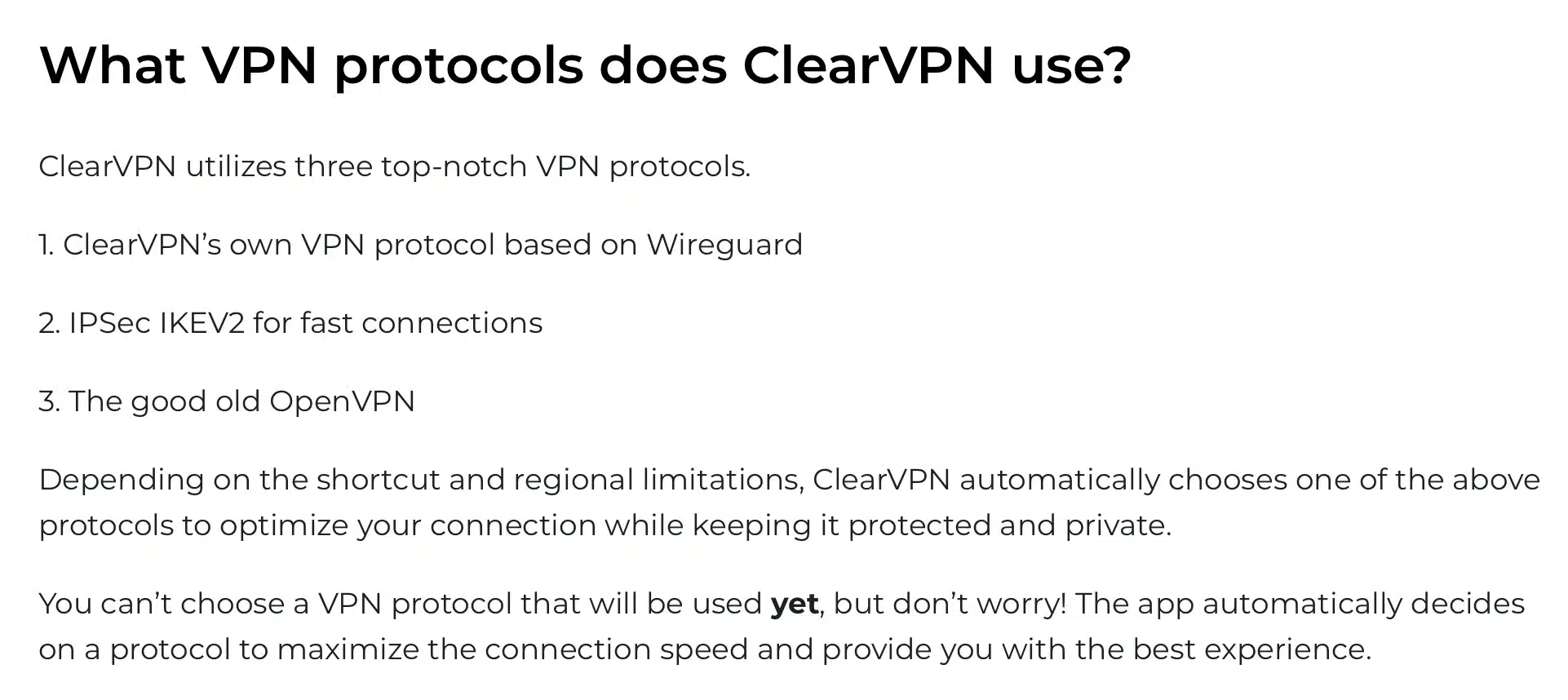 ClearVPN - VPN Protocols