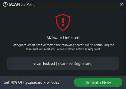 Scanguard Malware Detected