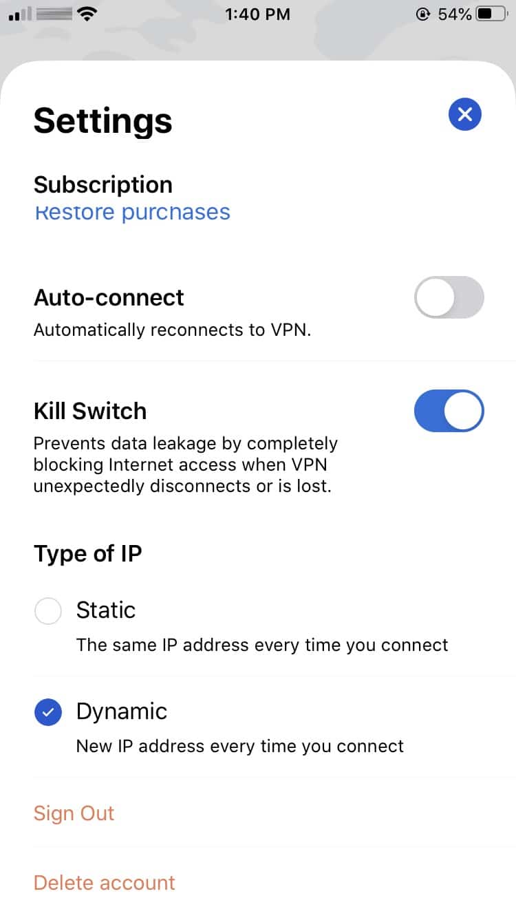 HOT VPN - App - Mobile - Settings