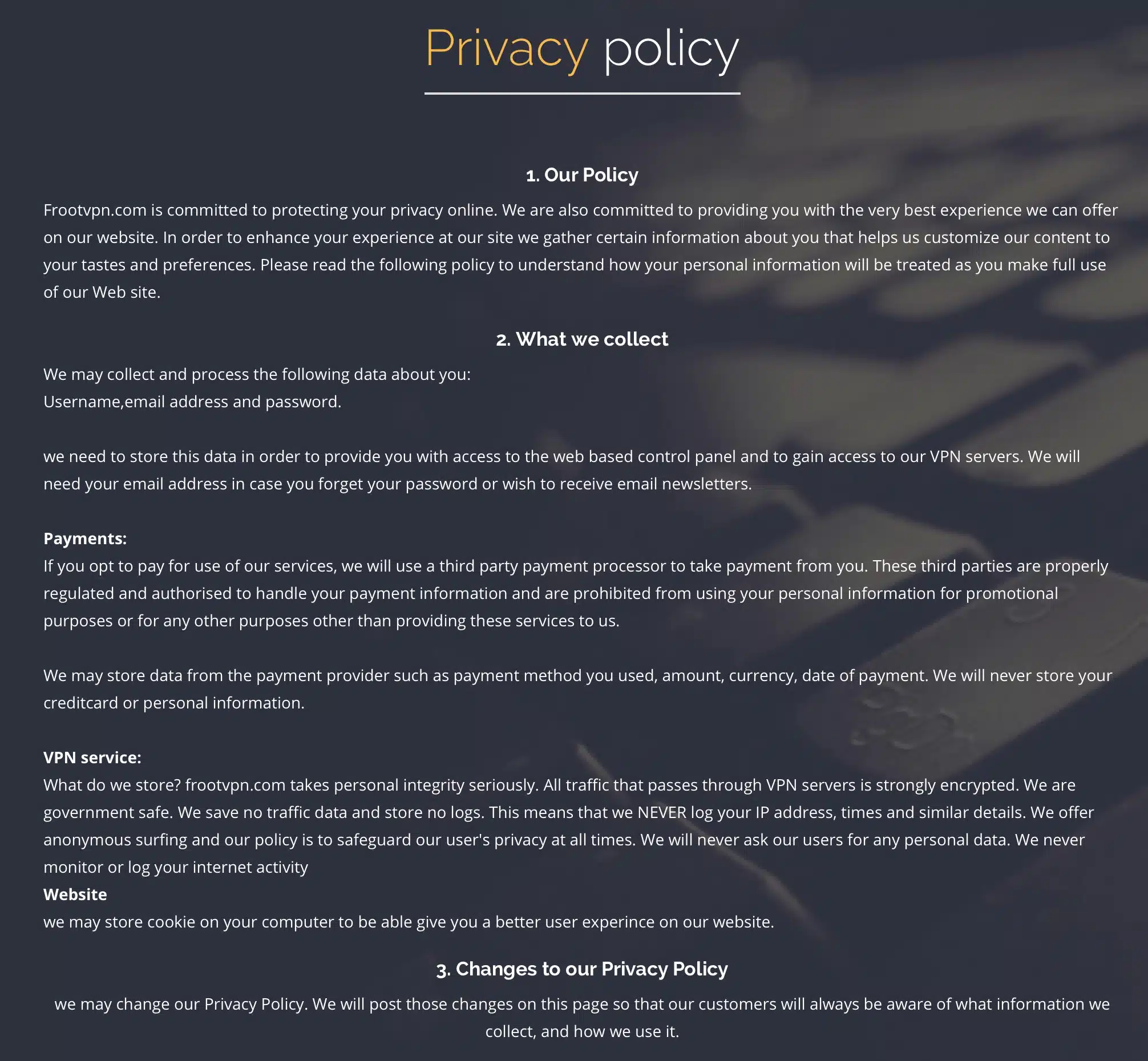FrootVPN - Privacy Policy