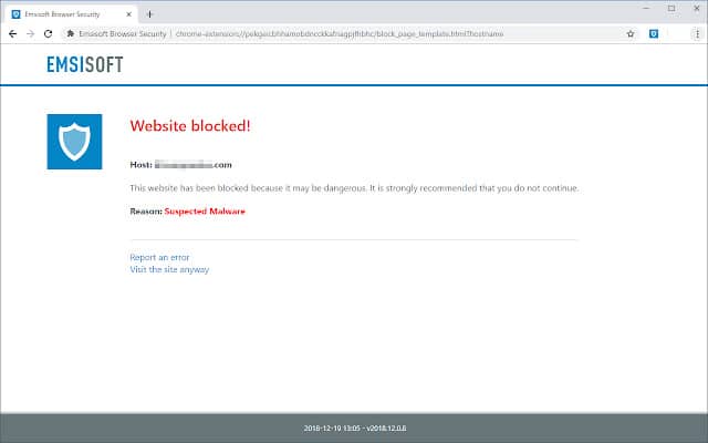 Emsisoft browser security website blocked