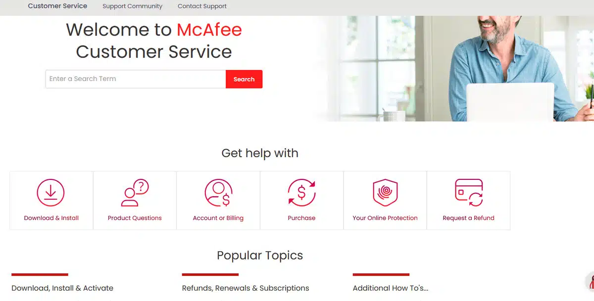 McAfee support page