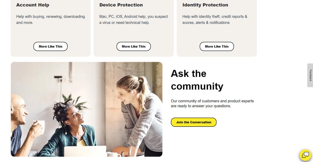 Norton Customer Support page