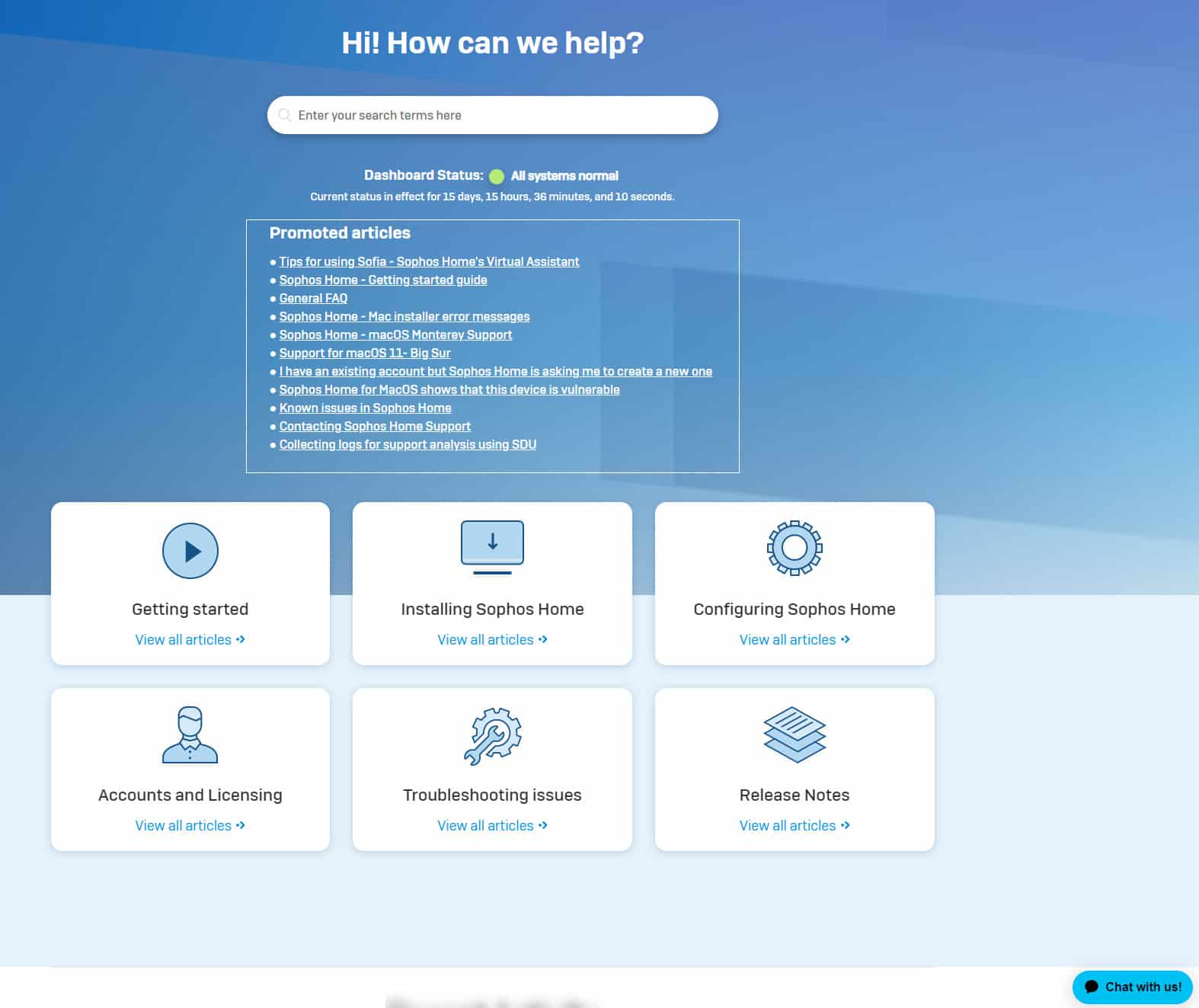 Sophos customer support page