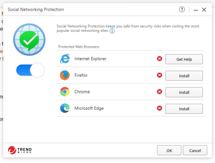 Trend Micro Social Networking Protection settings