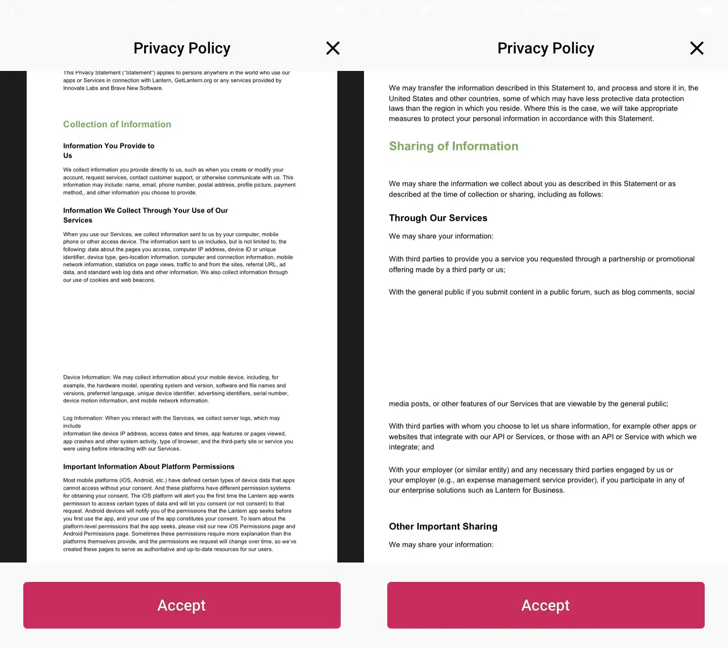 Lantern - Privacy Policy - Mobile