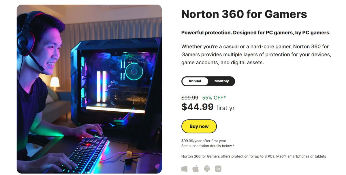 Norton 360 for Gamers pricing