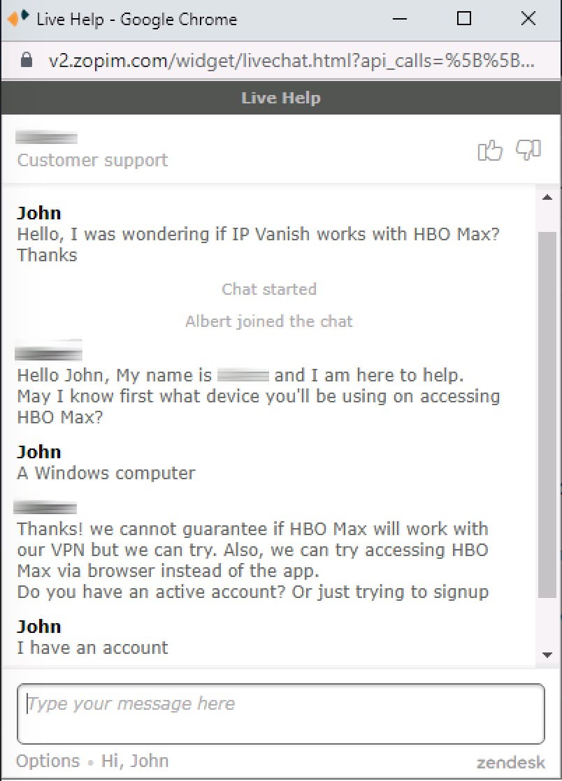 IPVanish - Support Chat