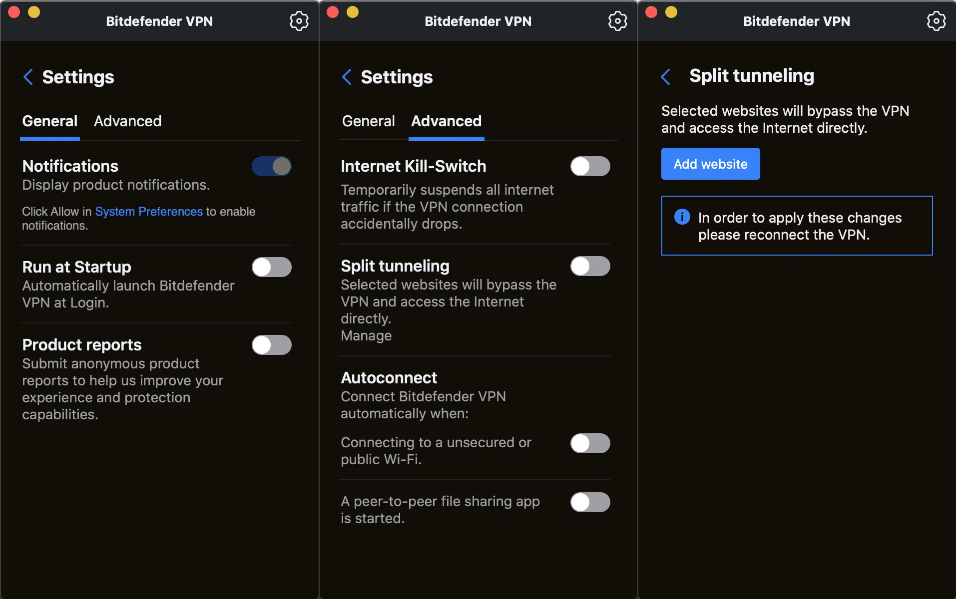 Bitdefender VPN - Desktop App Settings