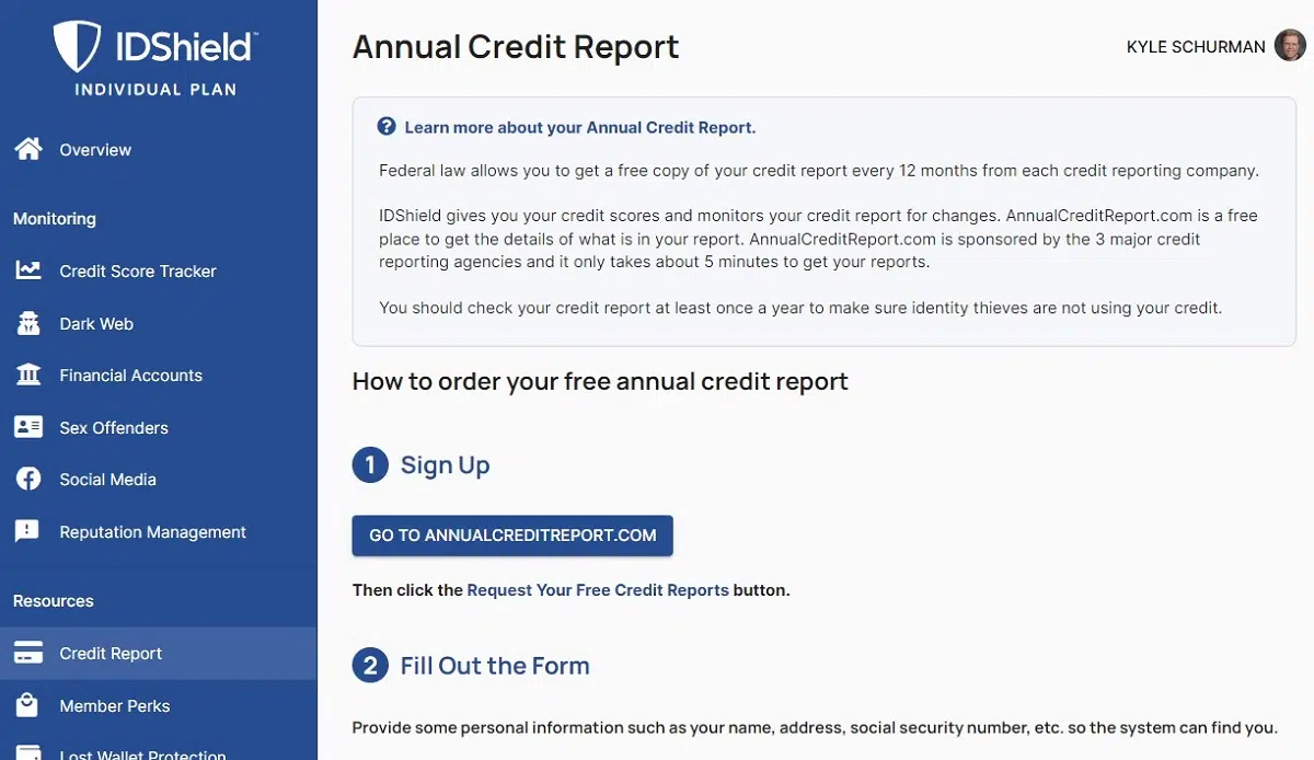 IDShield credit report