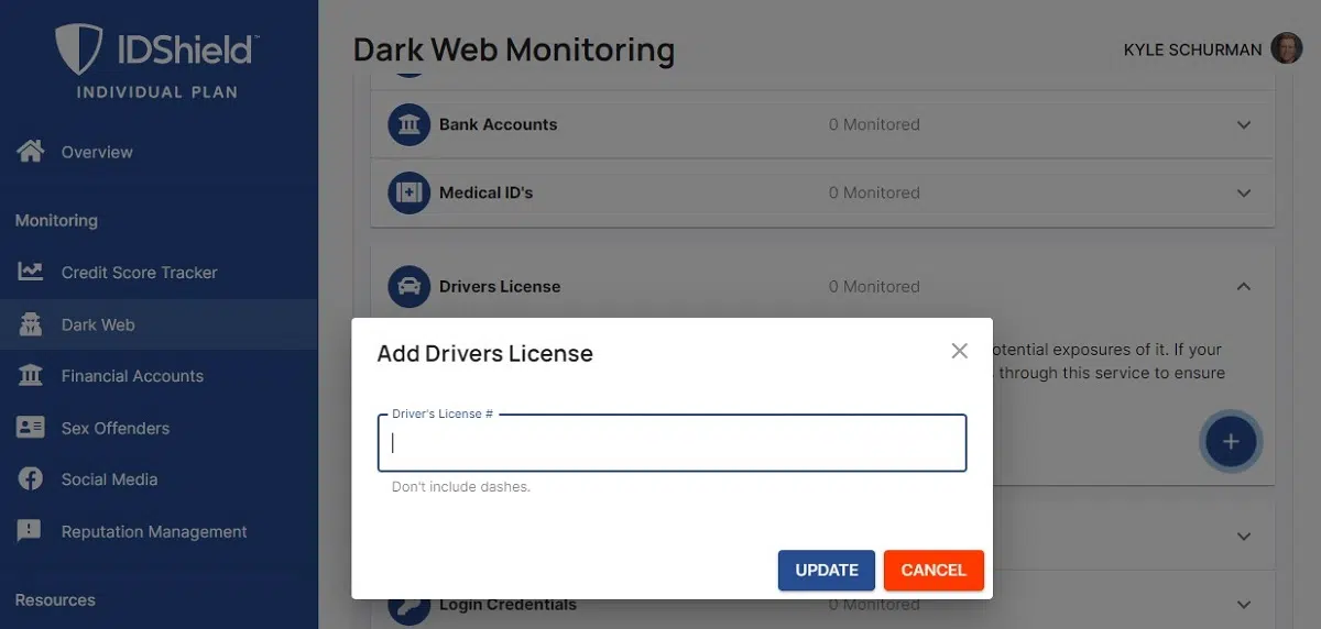 IDShield dark web monitoring