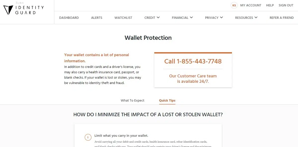 Proteção de carteira perdida da guarda de identidade