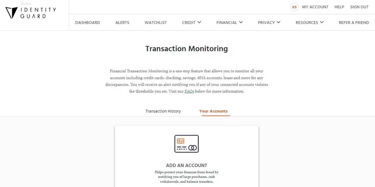 Identity Guard transaction monitoring