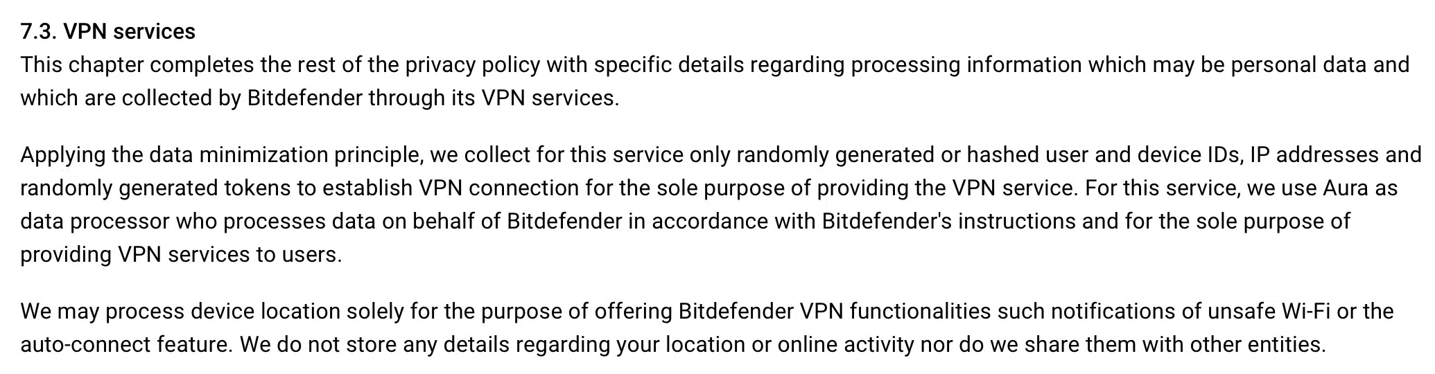 Bitdefender VPN - Privacy Policy