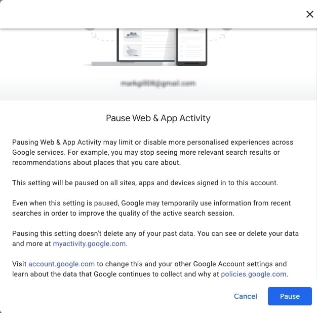 Google Pause Web and App Activity