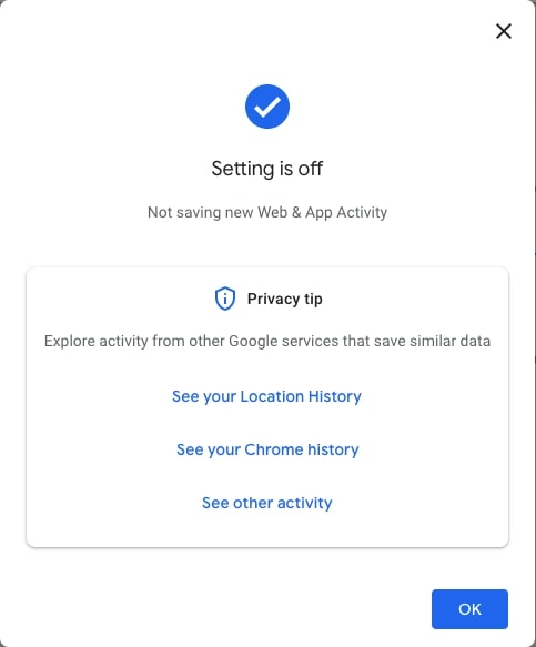 Google Web and App Activity off