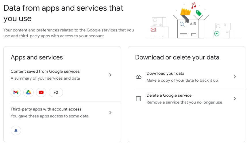 Google Data from apps and services