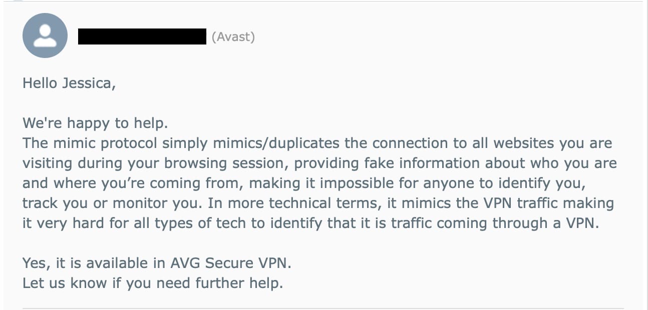 AVG VPN - Mimic Protocol