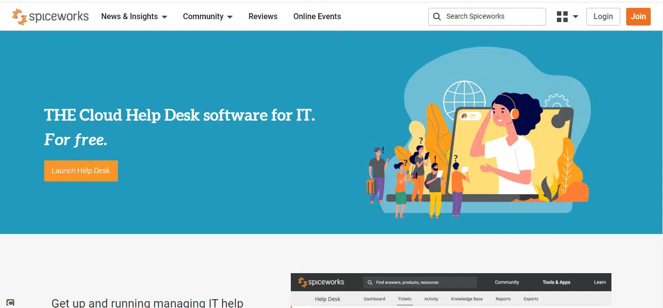 The Spiceworks Cloud Help Desk home page