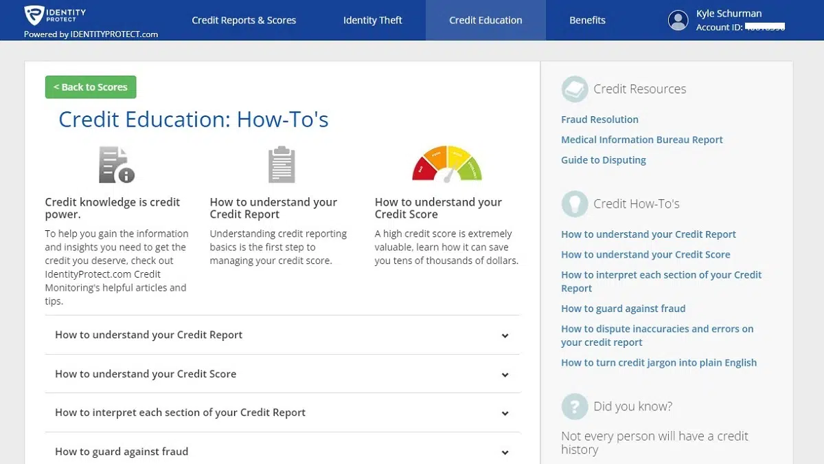 IdentityProtect credit education tools