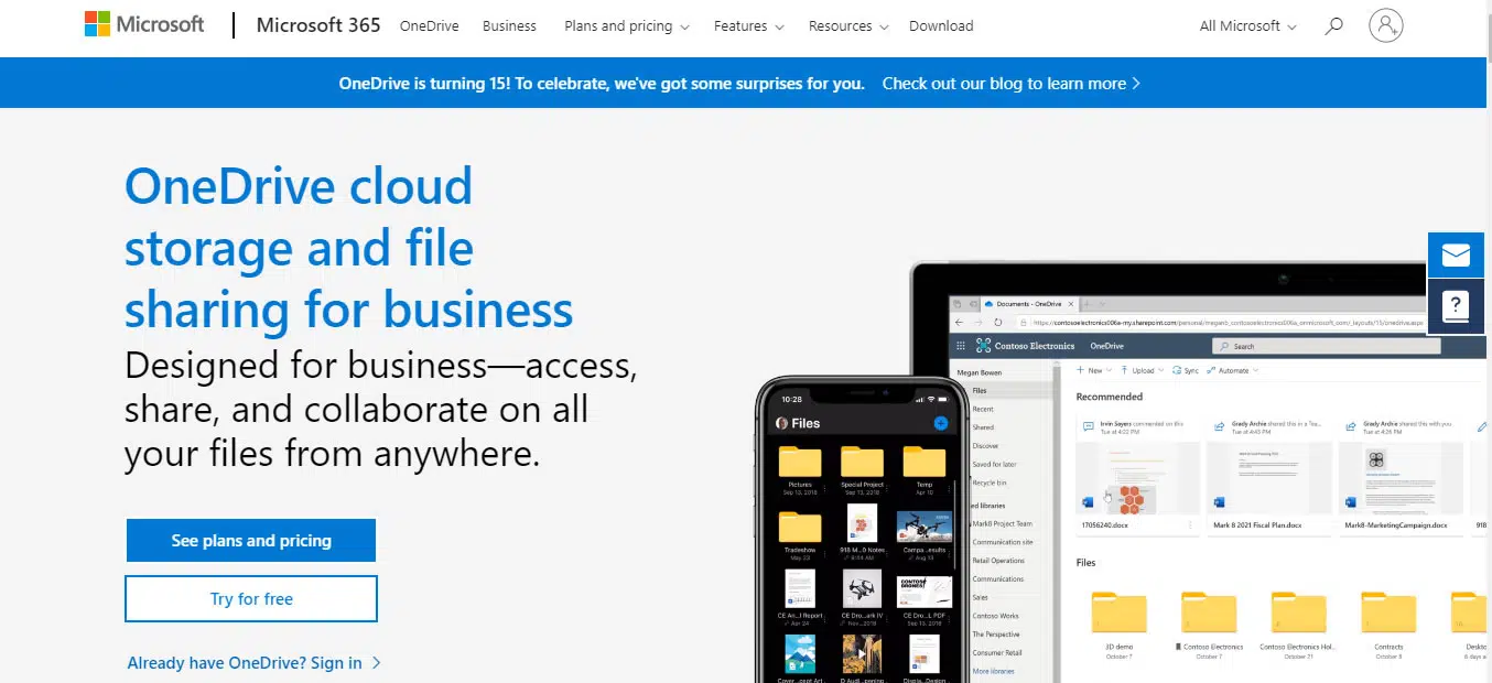 Screenshot of OneDrive for Business home page