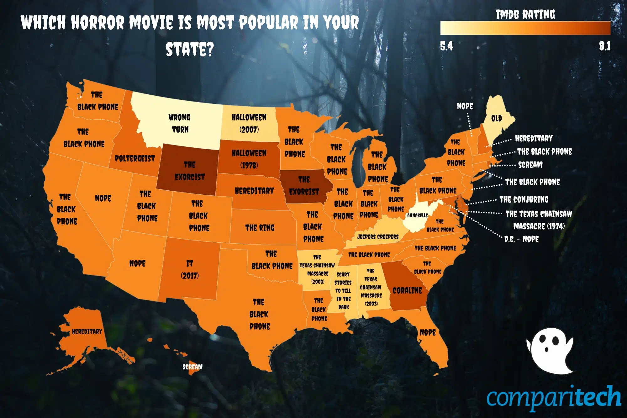 Most popular Halloween movie by state