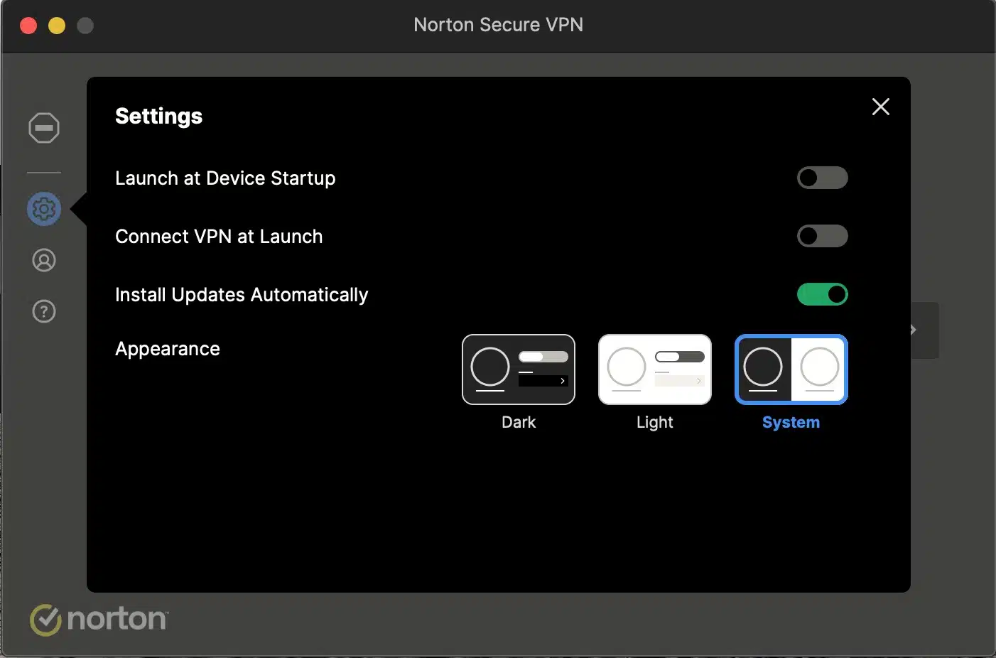 Norton VPN - Mac Settings