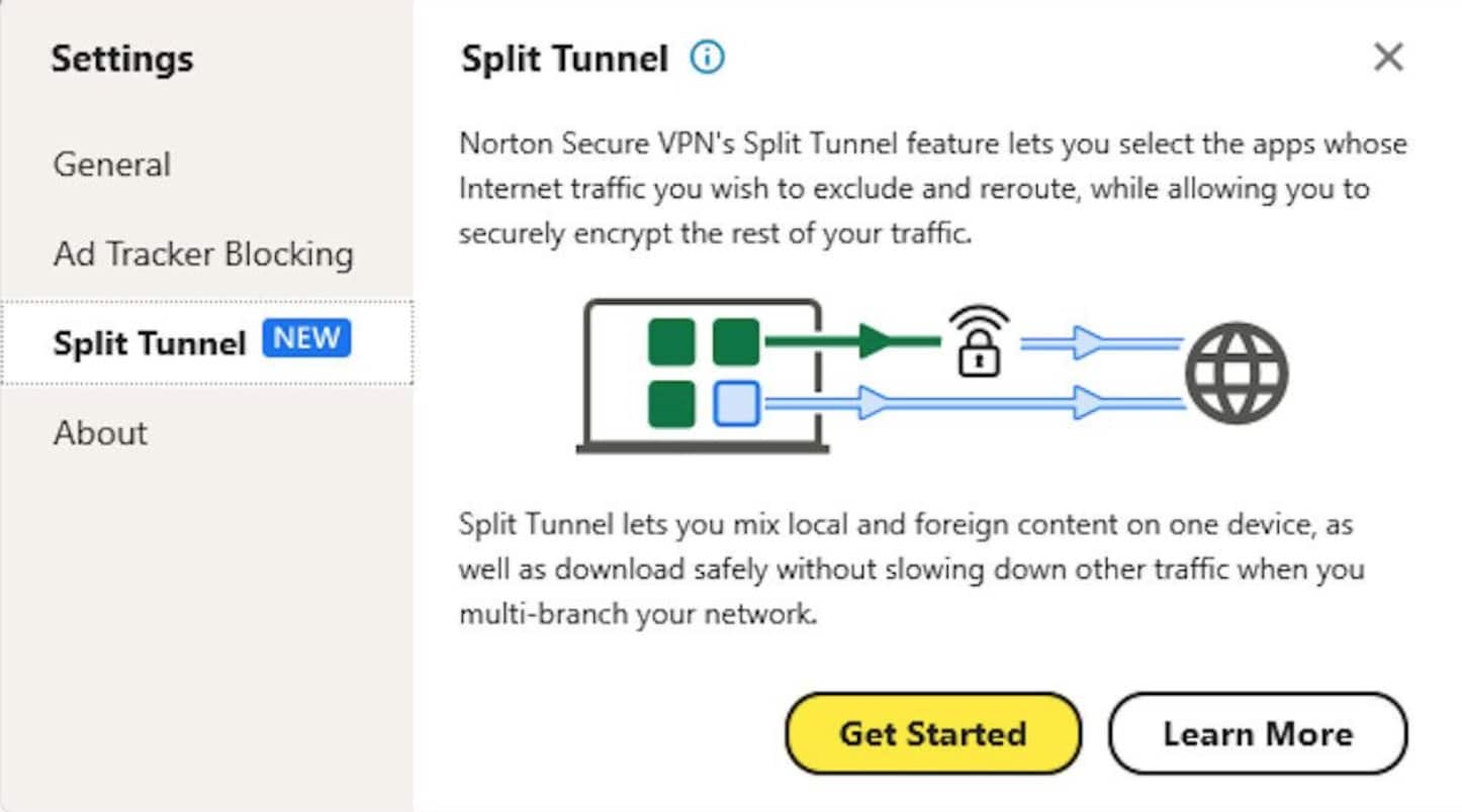 Norton VPN - App - Windows - Split Tunneling