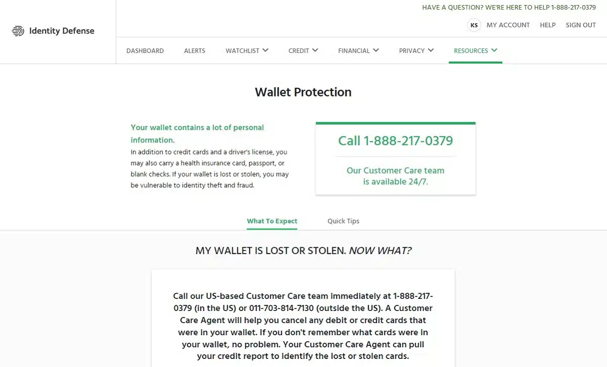Identity Defense lost wallet protection