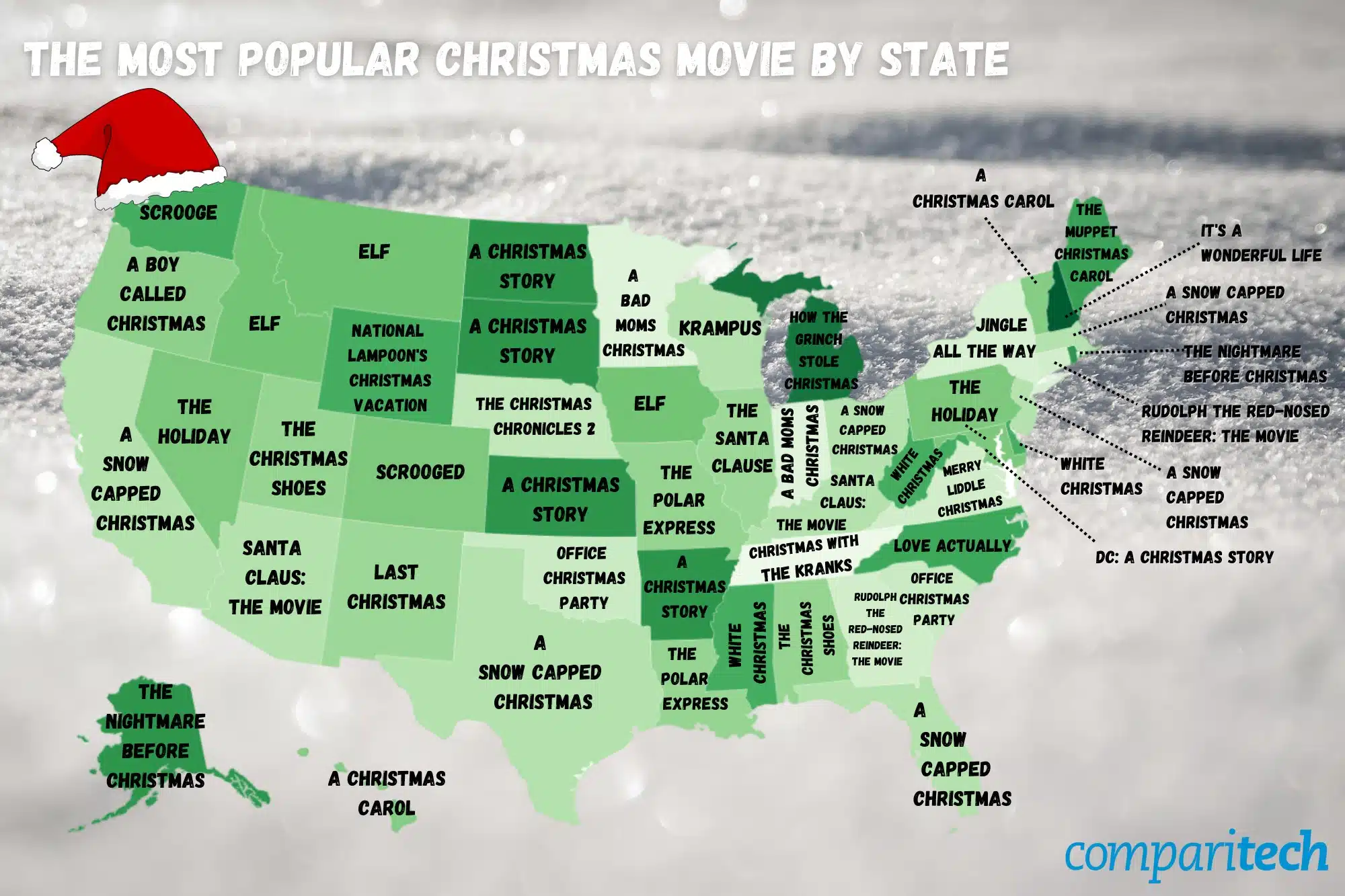 The most popular Christmas movie by state